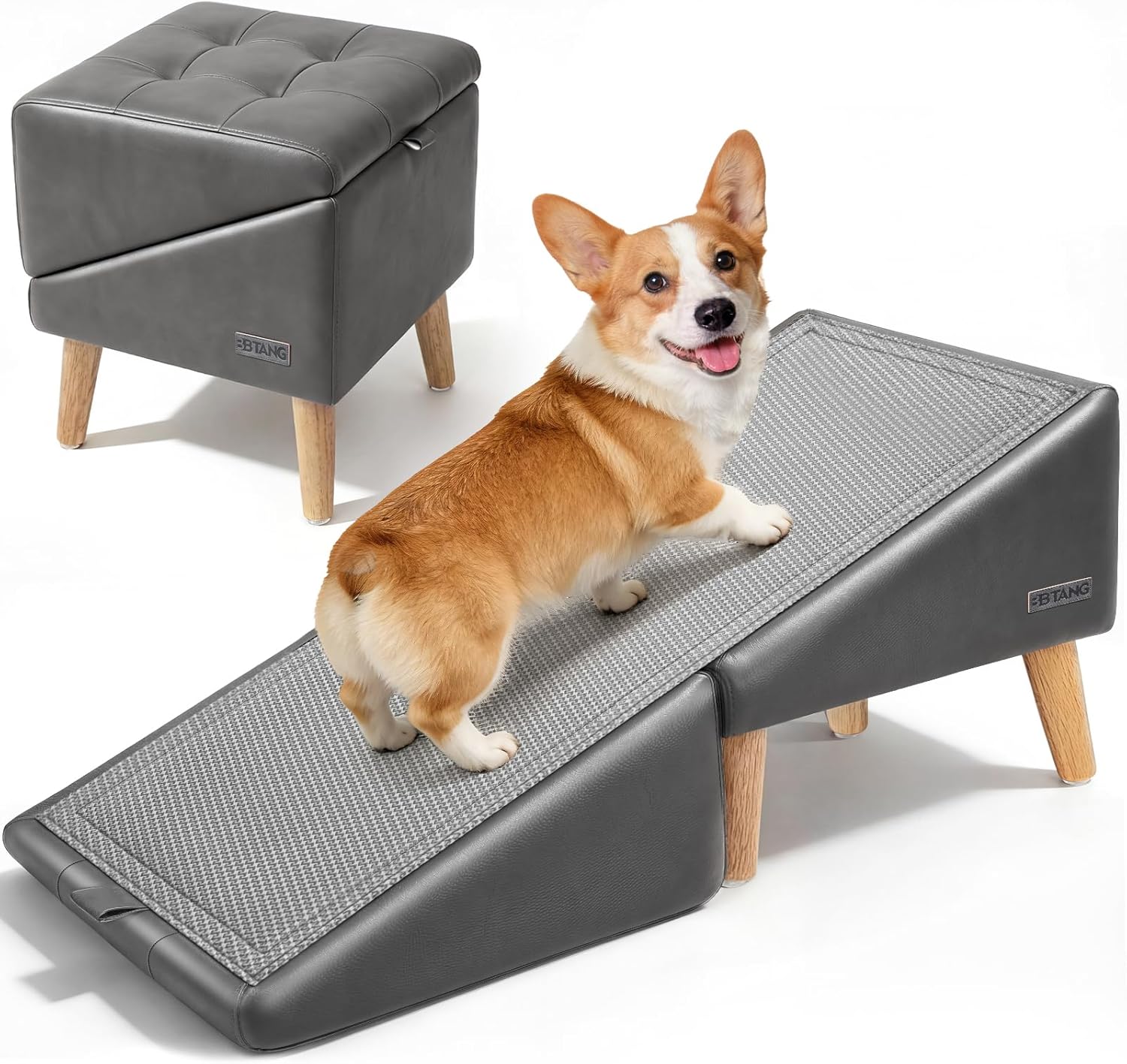 Dog Stairs for Small Dogs 16" H - Upgraded Non-Slip Dog Ramp for Bed and Couch, Foldable 2-in-1 Pet Ramp and Ottoman