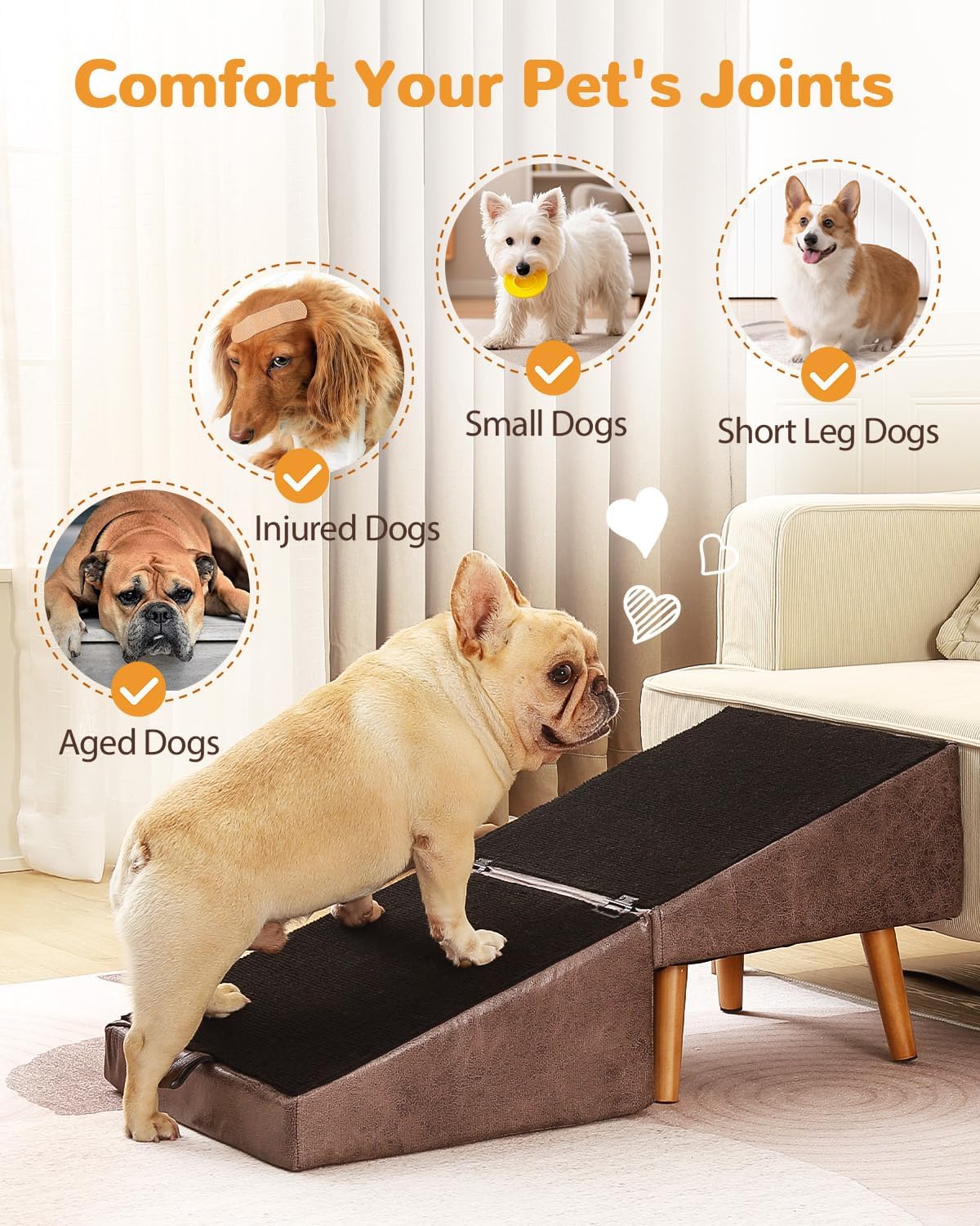 Dog Stairs for Small Dogs and Cats, Dog Ramp for Couch and Bed, Foldable 2-in-1 Wooden Pet Steps