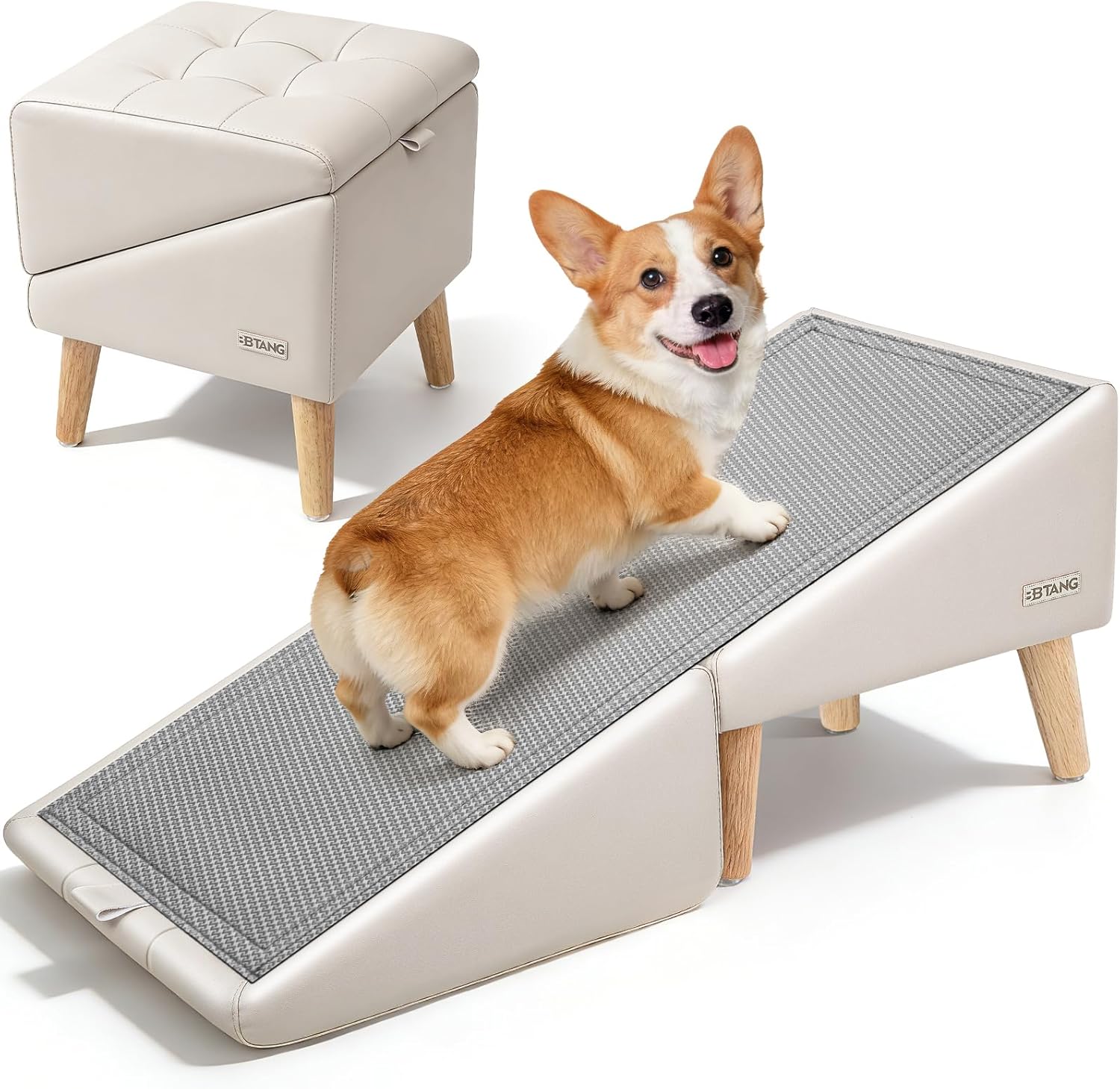 Dog Stairs for Small Dogs 16" H - Upgraded Non-Slip Dog Ramp for Bed and Couch, Foldable 2-in-1 Pet Ramp and Ottoman