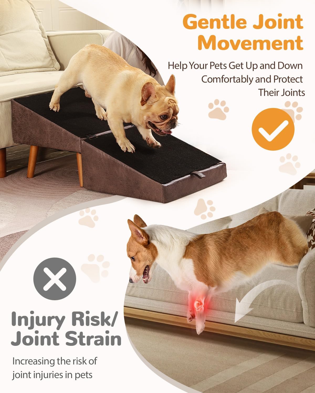 Dog Stairs for Small Dogs and Cats, Dog Ramp for Couch and Bed, Foldable 2-in-1 Wooden Pet Steps