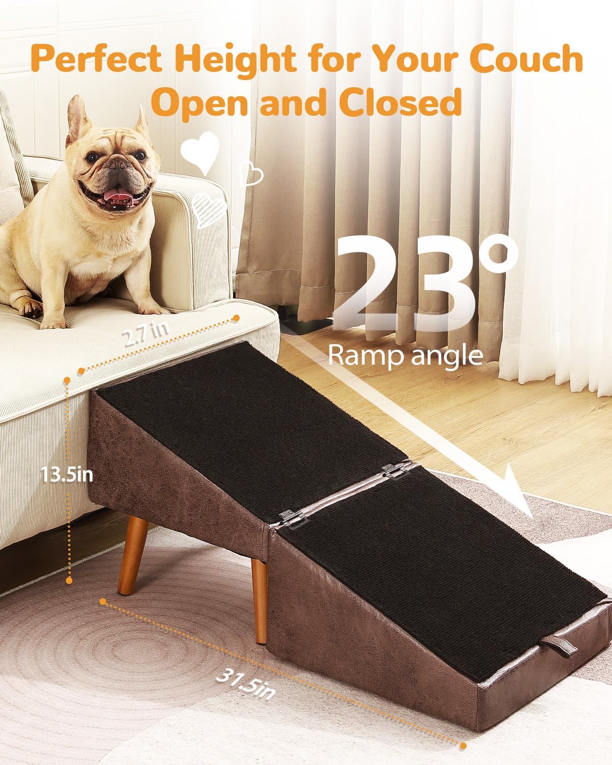 Dog Stairs for Small Dogs and Cats, Dog Ramp for Couch and Bed, Foldable 2-in-1 Wooden Pet Steps