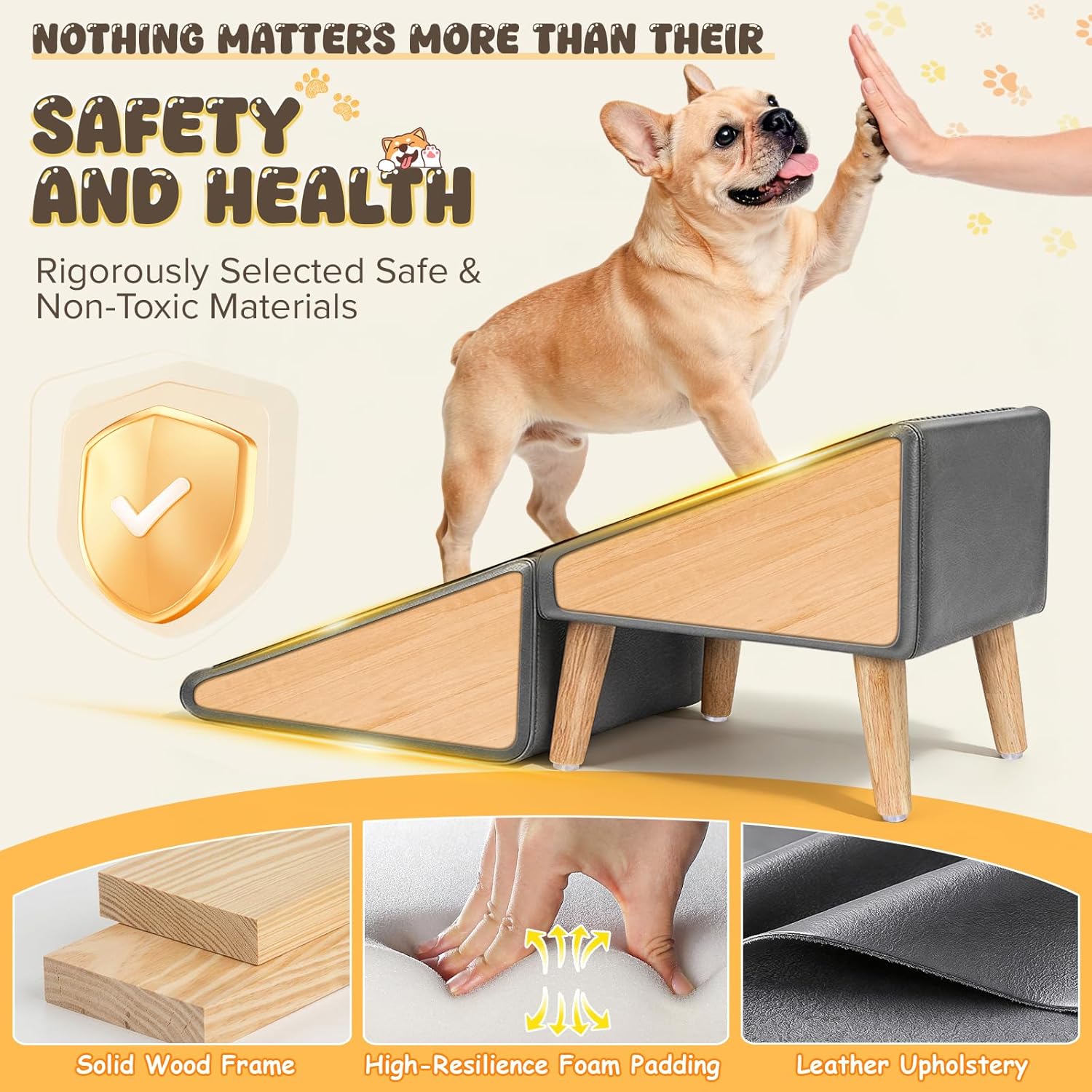 Dog Stairs for Small Dogs 16" H - Upgraded Non-Slip Dog Ramp for Bed and Couch, Foldable 2-in-1 Pet Ramp and Ottoman